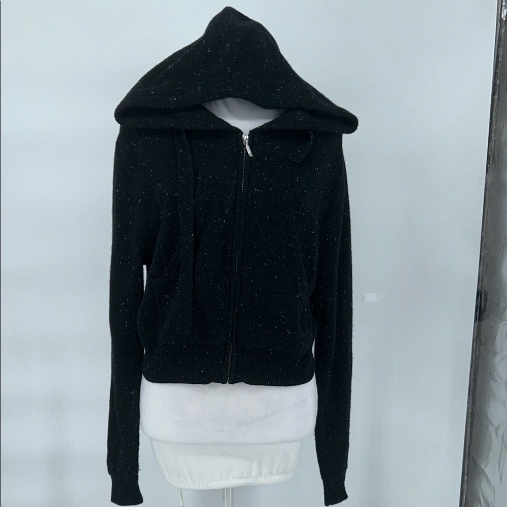 Crush Cashmere Rio Zip-Up Hoodie-100% Cashmere Black Cropped Sweater (Size XS) - Picture 4 of 13